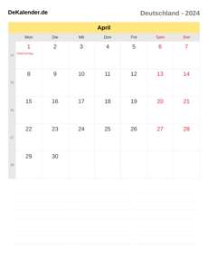 Kalender 2024 April