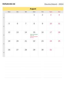 Kalender 2024 August