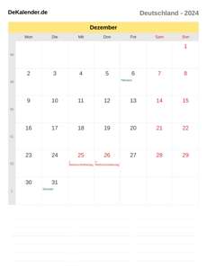 Kalender 2024 Dezember