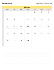Kalender 2024 Februar