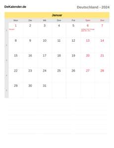Kalender 2024 Januar