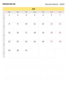 Kalender 2024 Juli