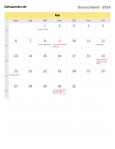 Kalender 2024 Mai