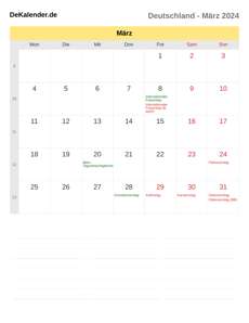 Kalender 2024 März