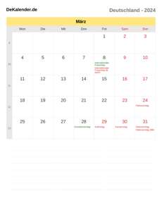 Kalender 2024 März