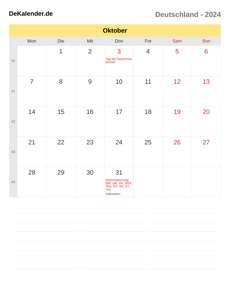 Kalender 2024 Oktober