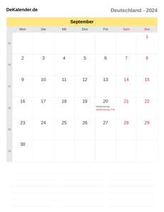 Kalender 2024 September
