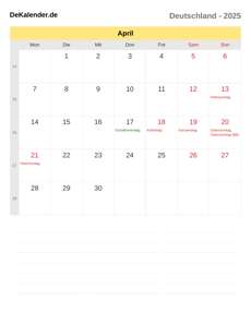 Kalender 2025 April