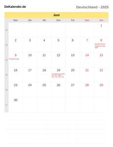 Kalender 2025 Juni