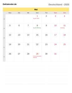 Kalender 2025 Mai