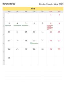 Kalender 2025 März