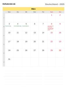 Kalender 2025 März