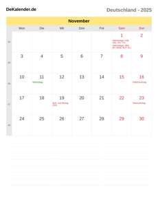 Kalender 2025 November