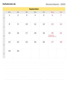 Kalender 2025 September