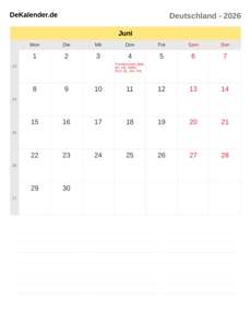 Kalender 2026 Juni