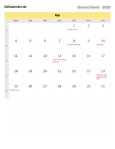 Kalender 2026 Mai