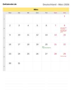 Kalender 2026 März
