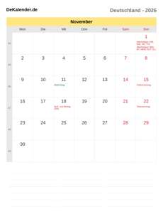 Kalender 2026 November