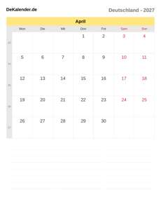 Kalender 2027 April