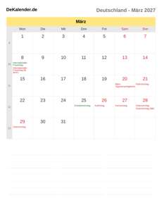 Kalender 2027 März