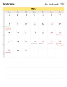 Kalender 2027 März