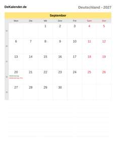 Kalender 2027 September