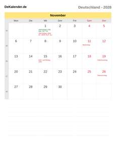 Kalender 2028 November