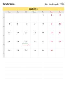 Kalender 2028 September
