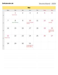Kalender 2029 Mai