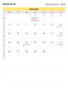Kalender 2029 November
