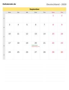 Kalender 2029 September